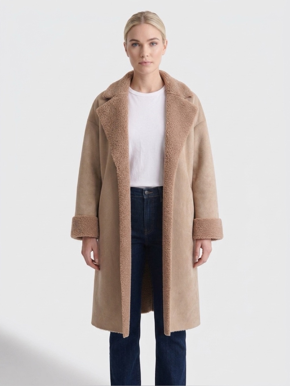 Sadie & Sage Taupe Faux Shearling Trench Coat